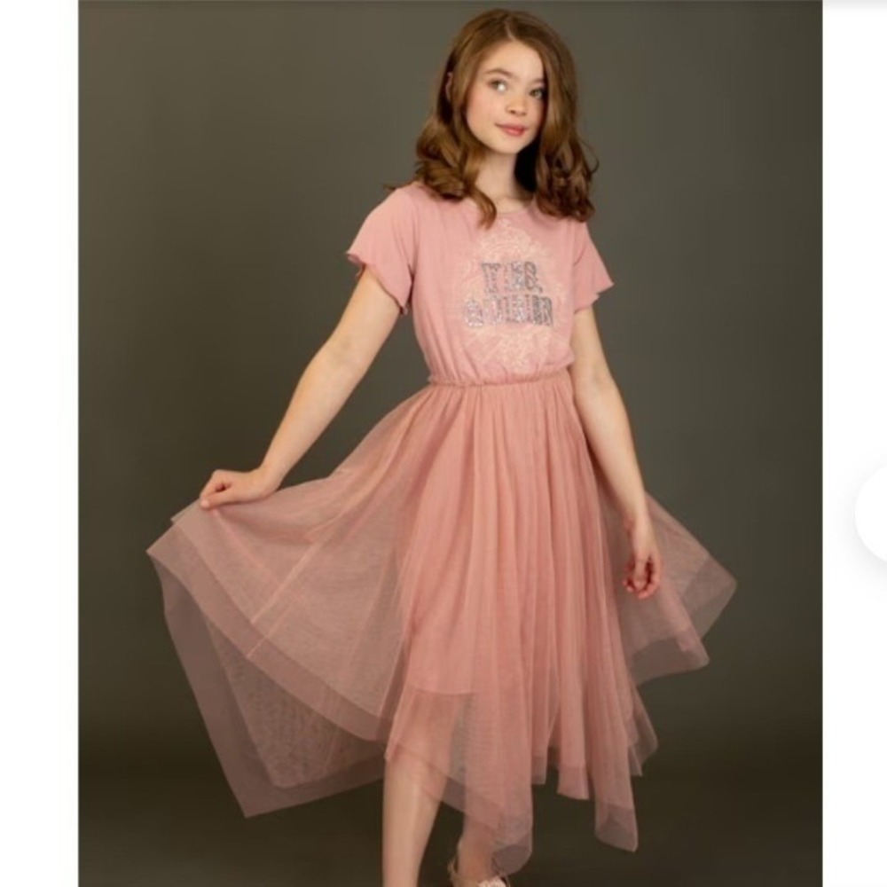 Mia Joy Girls‎ Size 10 Blush Pink Tulle Dress Sparkle Queen Graphic NWT $58